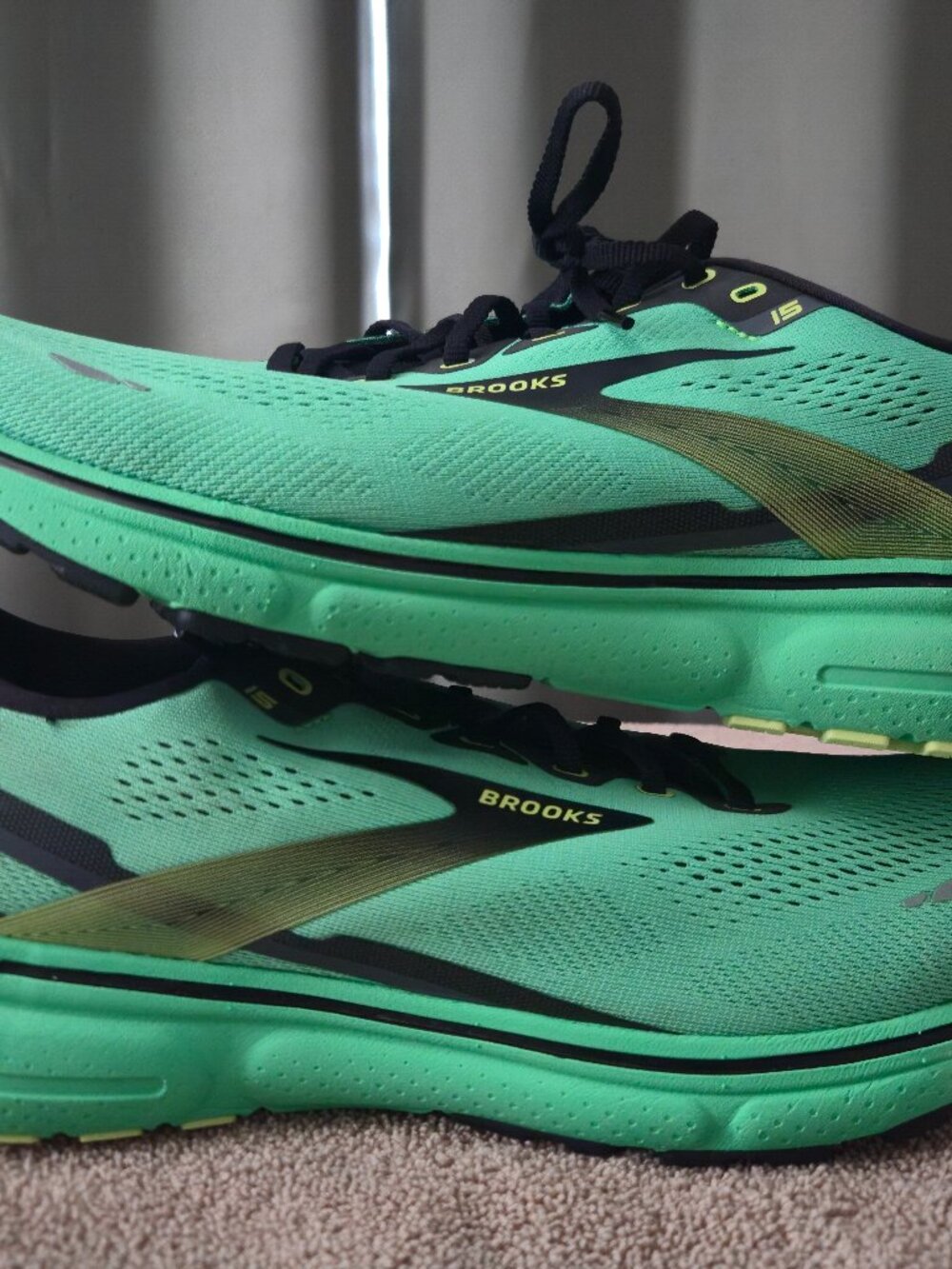 Brooks Ghost 15 Running Shoes Sharp Green Black Neon Men's 14 D 1103931D360